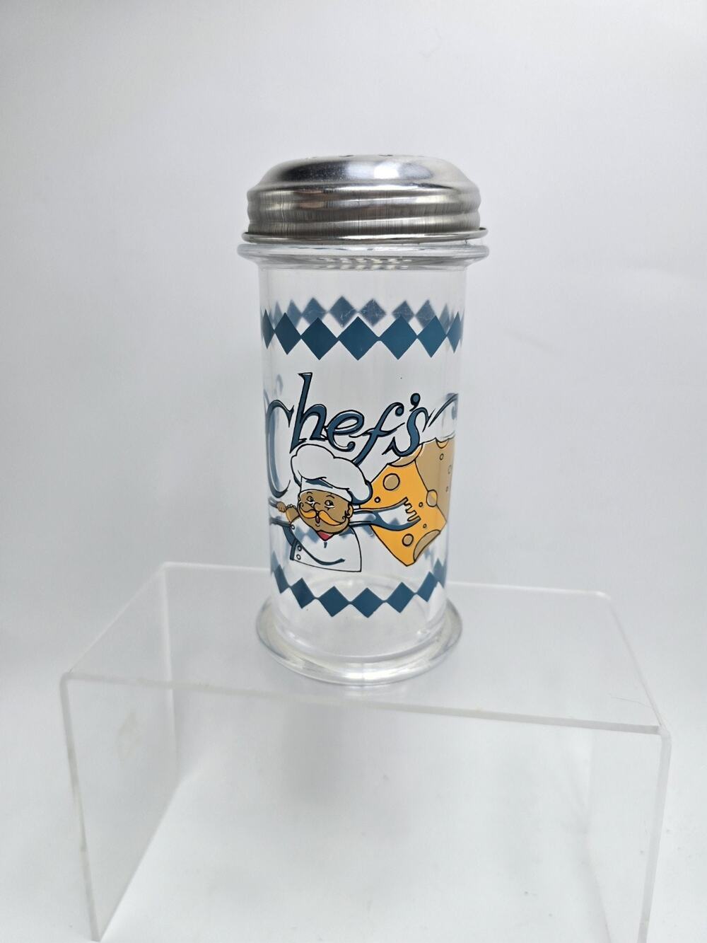 Cute Vintage 1995 Parmesan Cheese Shaker*Italian Chef Design*Plastic*Metal Lid 2